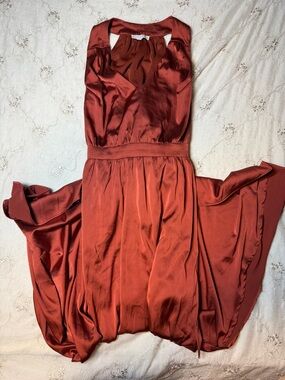 baltic born terracotta satin tie back maxi dress – size medium